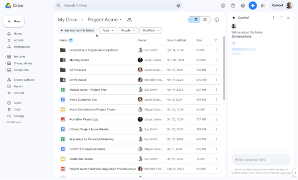 ​谷歌新功能：GeminiAI可快速总结GoogleDrive文件夹内容