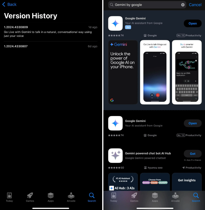 独立Gemini应用已上架在AppStore，允许iPhone用户直接访问Gemini