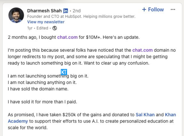 OpenAI拿下Chat.com域名预估金额达2000万美金