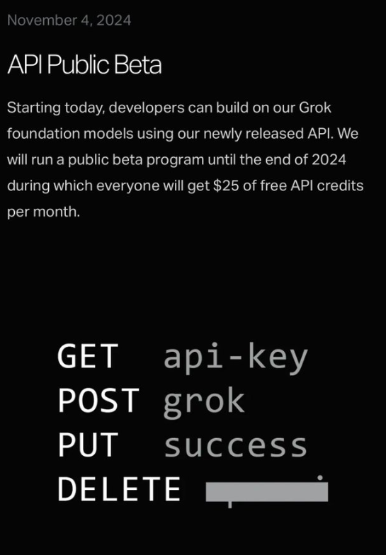 xAI正式开放GrokAPI推全新grok-beta预览版本