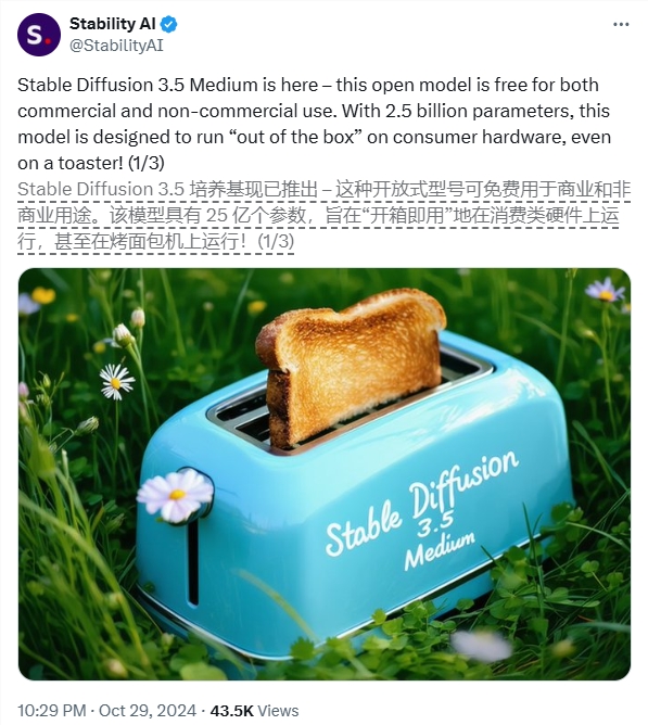 免费开放商用！StabilityAI推轻量级AI绘画利器StableDiffusion3.5Medium模型