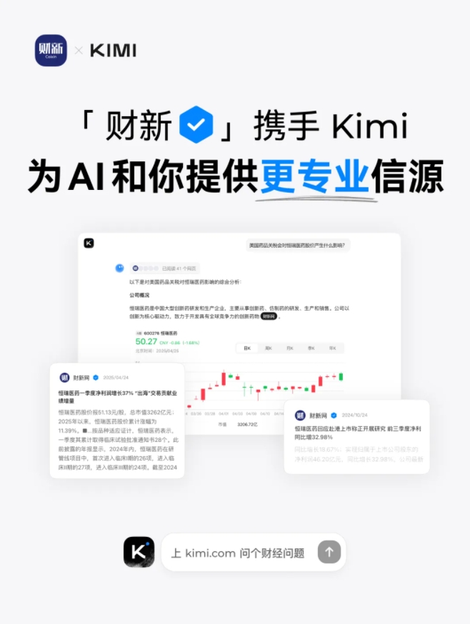 Kimi与财新传媒达成内容合作提供更专业、可信的财经内容