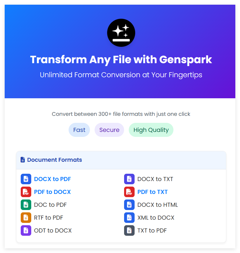 ​GensparkSuperAgent新增文件转换工具，支持转换超400种文件格式